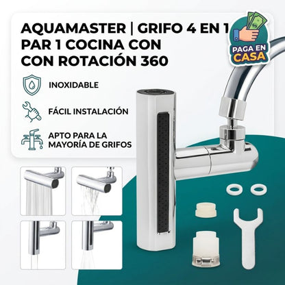 AquaMaster | Grifo 4 en 1 para Cocina con Rotación 360