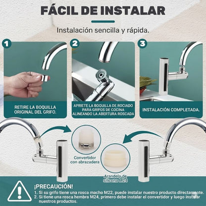 AquaMaster | Grifo 4 en 1 para Cocina con Rotación 360