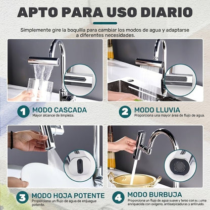 AquaMaster | Grifo 4 en 1 para Cocina con Rotación 360