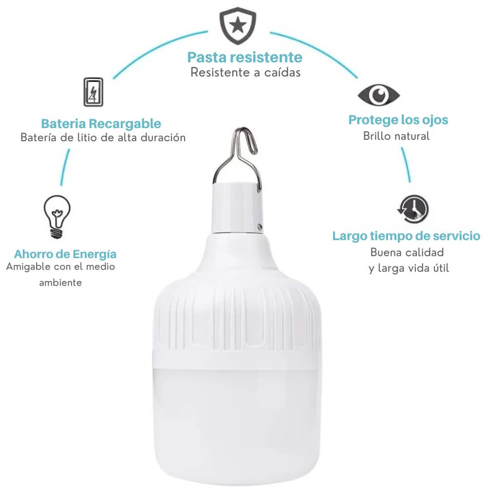 Bombillo Led Recargable Potente iluminacion LED que proporciona una iluminocidad constante y clara.