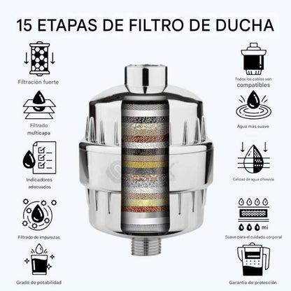 AquaClean | Filtro De Ducha con 15 Capas para Eliminar impurezas